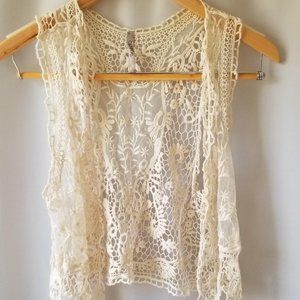 Cream Crochet and Lace Crop Vest